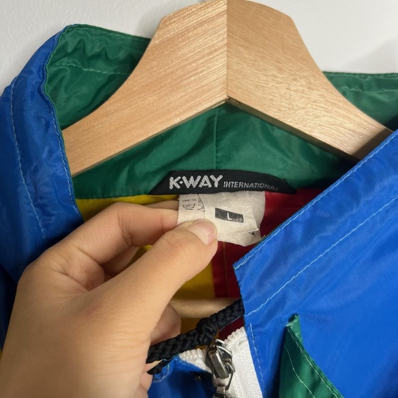 Vintage K Way Jacket Mens Large Multicolor Albertville 92 Olympic Pullover 90s - Picture 2 of 6